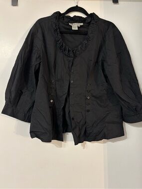 Melanie Lyne Black Ruffled V-Neck Corset Detail Blouse Top Size 16